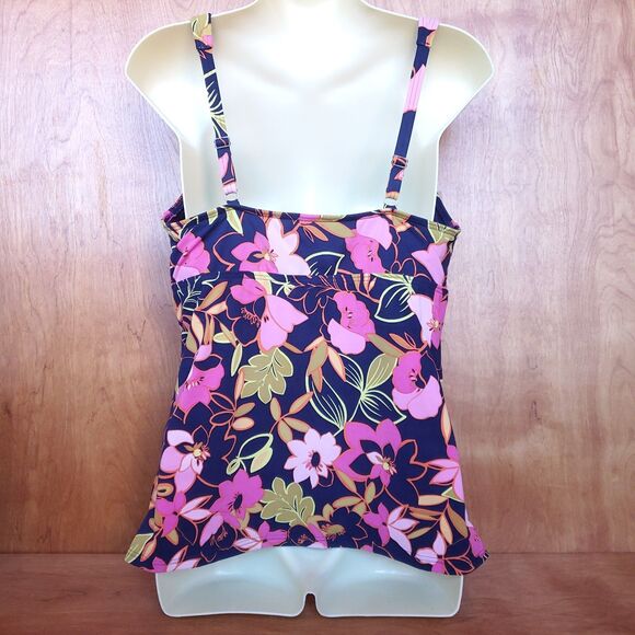 Lands End Tankini Swim Top Size 8 Deep Sea Jungle Print Blue Underwire NO PADS - Picture 2 of 11